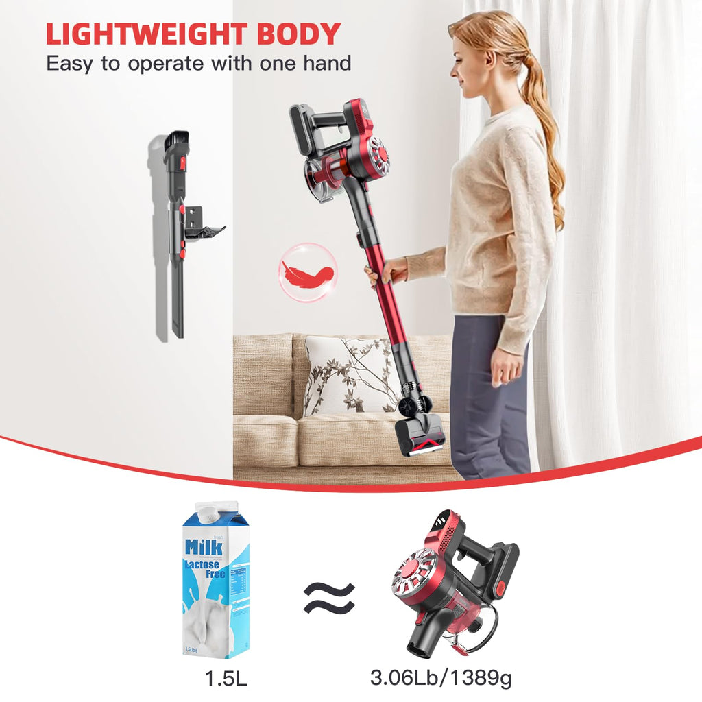 Cordless Vacuum Cleaner,Vacuum Cleaners for Home with Super Suction,Lightweight Stick Vacuum with 35 Mins Runtime,Rechargeable Cordless Vacuum for