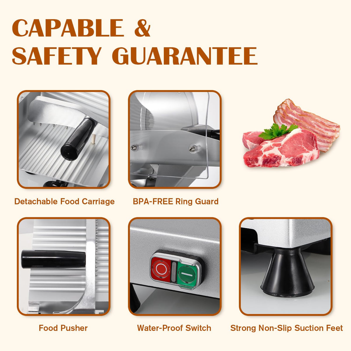CGOLDENWALL Meat Slicer Machine, 10" 240W Electric Deli Meat Cheese Food Slicer, 0-1/2" Adjustable Thickness Semi-Auto Frozen Meat Slicer for Home &