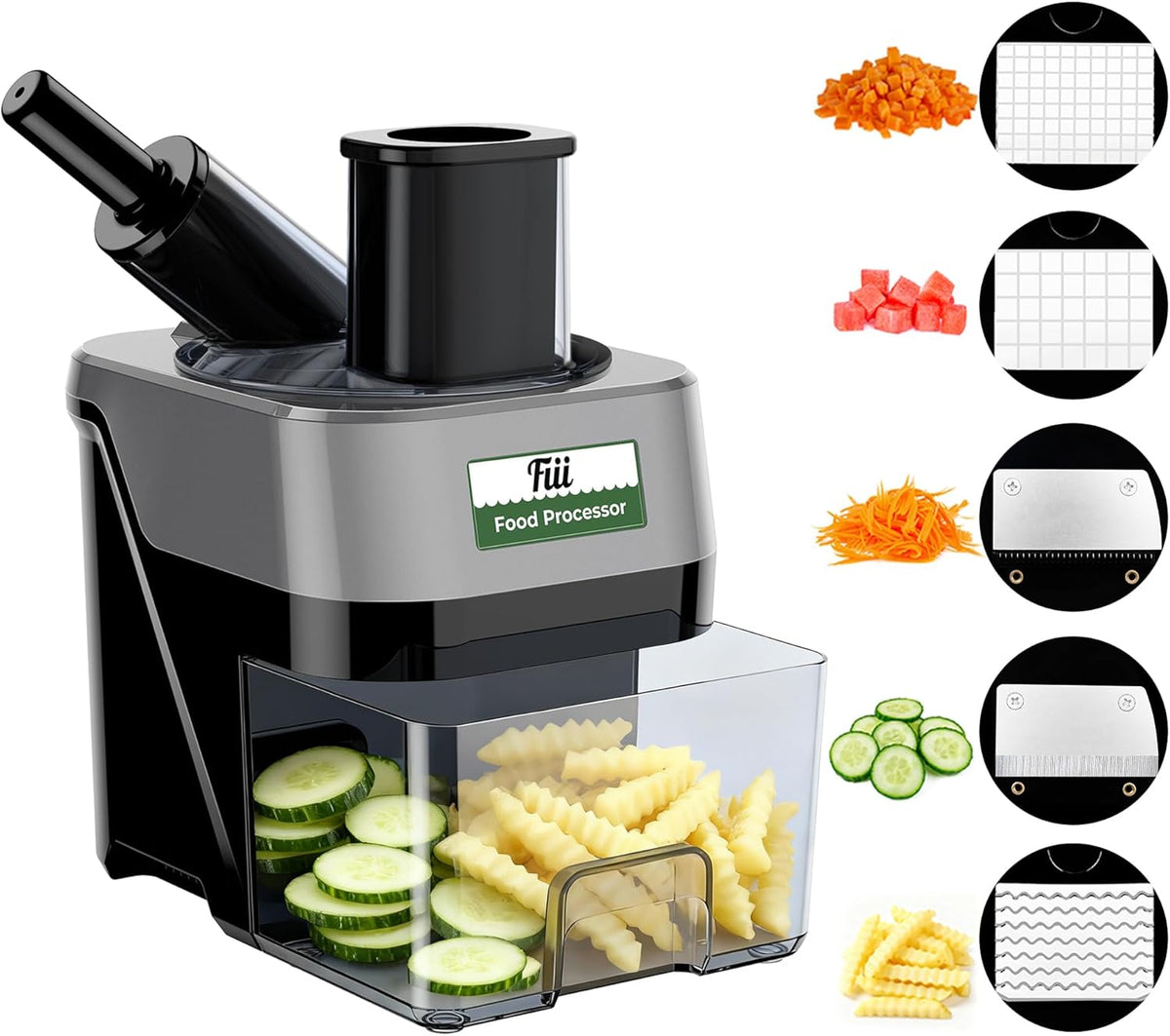 5-in-1 Electric Vegetable Chopper, Commercial Food Dicer - Multifunctional Vegetable Cutter Processor with Dual Feed Chutes for Dicing, Slicing