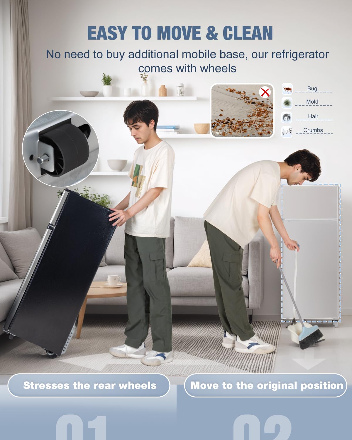 Double Door Refrigerator with Freezer, 3.5 Cu.Ft, Small Fridge with Freezer, 7 Settings Temperature Adjustable, Mini Refrigerator for Office Dorm