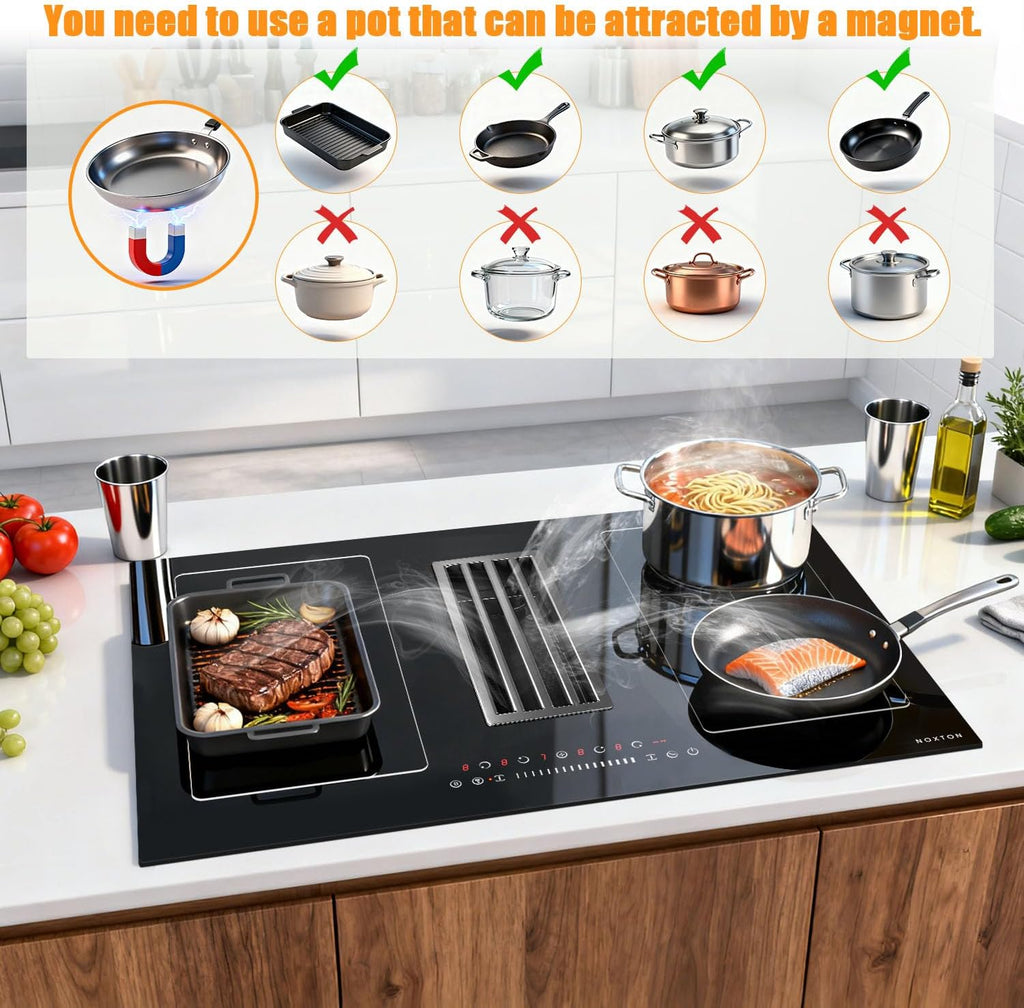Noxton 24 Inch Induction Cooktop, 4 Burners Electric Cooktop, Upgraded Induction Stovetop with Flex Zone, Power Boost, Pause, 9 Power Levels, Child