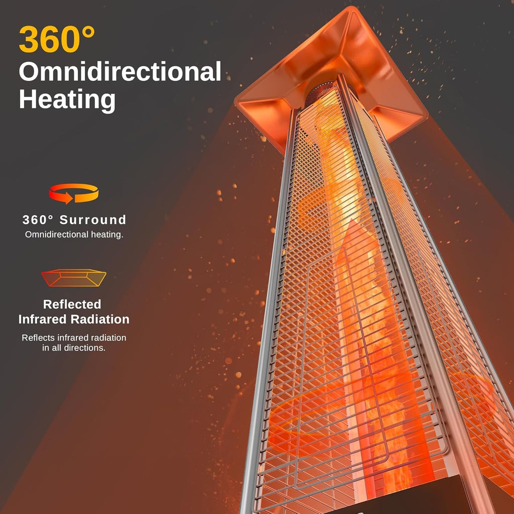 EAST OAK 48,000 BTU Pyramid Patio Heater, Quartz Glass Tube Propane Outdoor Heater with Wheels, Triple Safety Protection, 2025 Upgrade for Home
