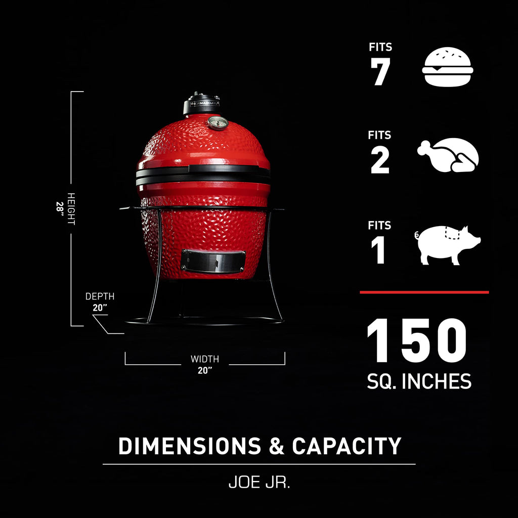 Kamado Joe Joe Jr 13.5-inch Portable Ceramic Charcoal Grill with Grill Stand, Stainless Steel Cooking Grate, Heat Deflectors and Ash Tool in Red
