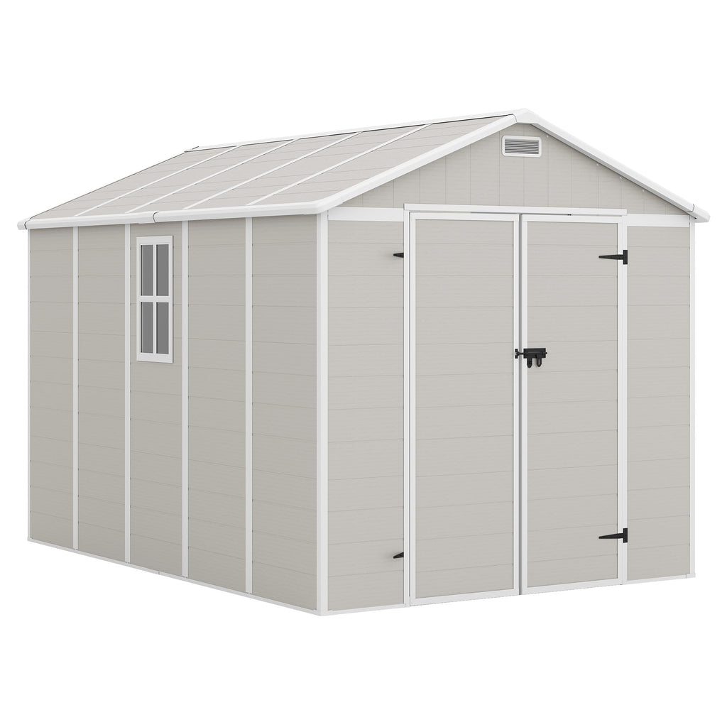 Amopatio 10x8 FT Storage Shed, Resin Shed with Floor Included, Plastic Sheds Outdoor Storage for Bike, Garden Tools, Sheds & Outdoor Storage with