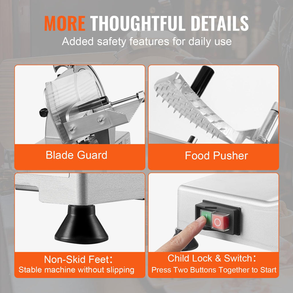 VEVOR Commercial Meat Slicer, 10 inch Electric Food Slicer, 240W Frozen Meat Deli Slicer, Premium Chromium-plated Steel Blade Semi-Auto Meat Slicer