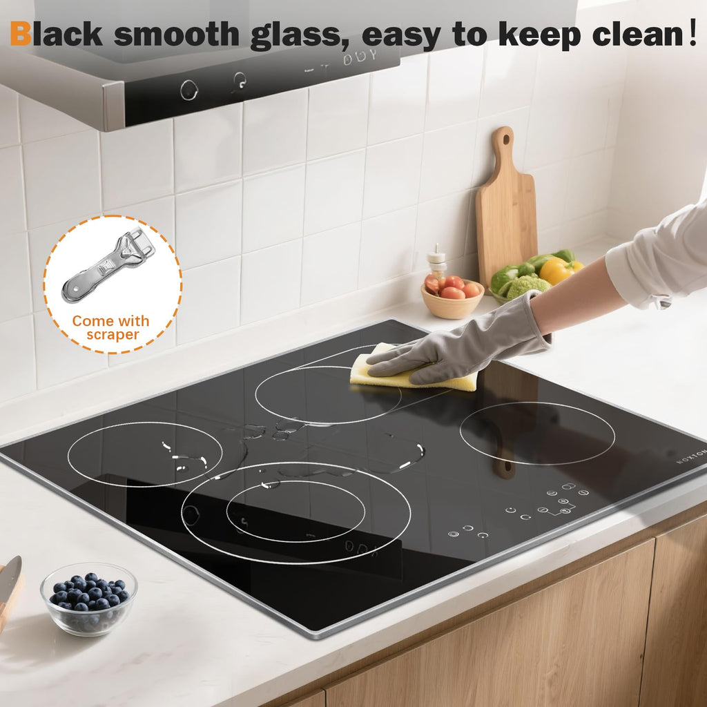 Noxton 30 Inch Electric Cooktop, 8400W 5 Burners Built-in Radiant Electric Stove Top, Slider Control, 9 Power Levels, Child Safety Lock, Timer, 220