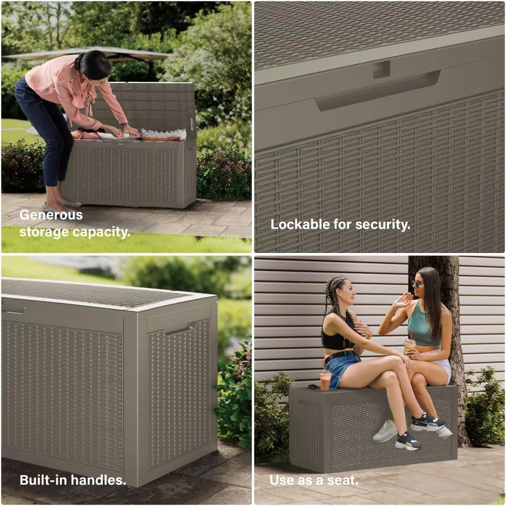 Mersco 320 Gallon Double-Wall Resin Deck Box - Lockable Waterproof Outdoor Storage Box, 1000lbs Capacity & Doubles as Seating for Patio Furniture