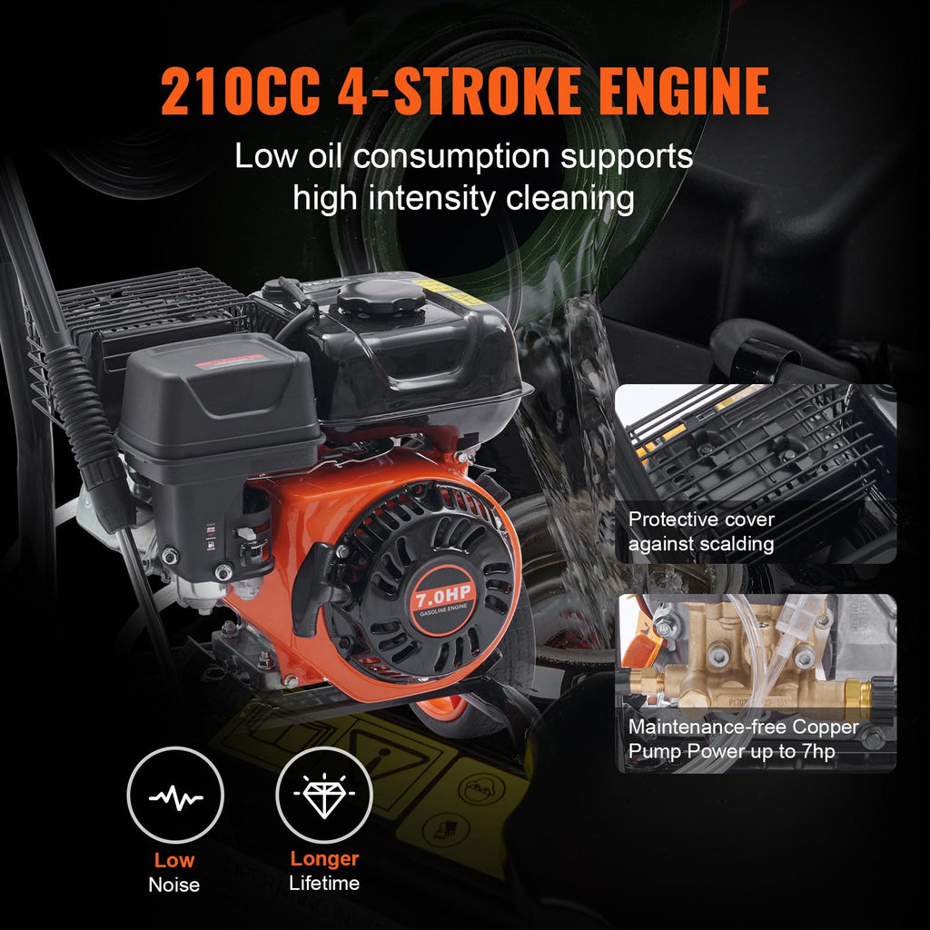 VEVOR Gas Powered Pressure Washer 3400 PSI 2.6 GPM, with Spray Gun and Extension Wand, 5 Quick Connect Nozzles, Copper Pump