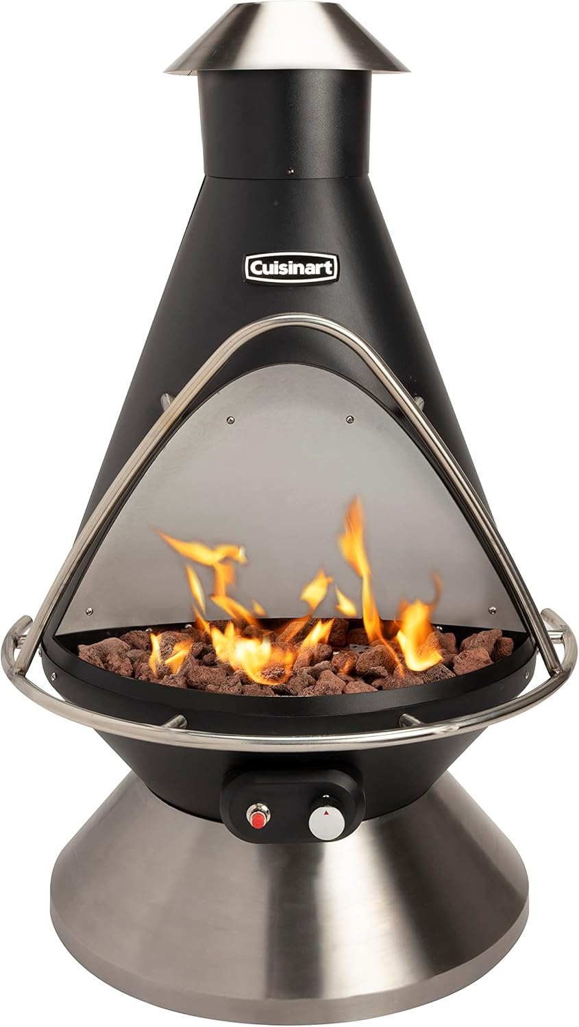 Cuisinart Chimenea Propane Fire Pit, 40,000 BTU Adjustable Gas Fire Pit for Patios, Includes Lava Rocks, Directional Heat Shield and Push to Start