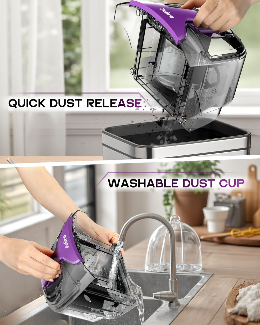 Zefiro Cordless Vacuum Cleaner for Home,45Mins Runtime Stick Vacuum Cleaners, Anti-Tangle and 1.5L Dust Cup, Lightweight Vacuum for Hardwood Floor