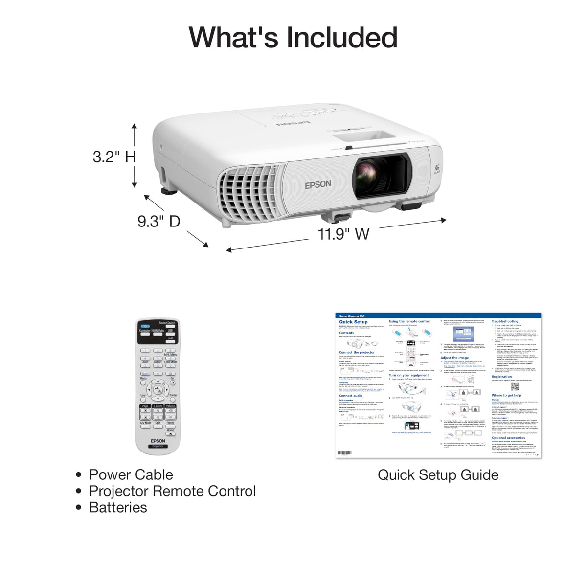 Epson Home Cinema 980 3-Chip 3LCD 1080p Projector, 4,000 Lumens Color and White Brightness, Streaming/Gaming/Home Theater, Built-In Speaker, Auto