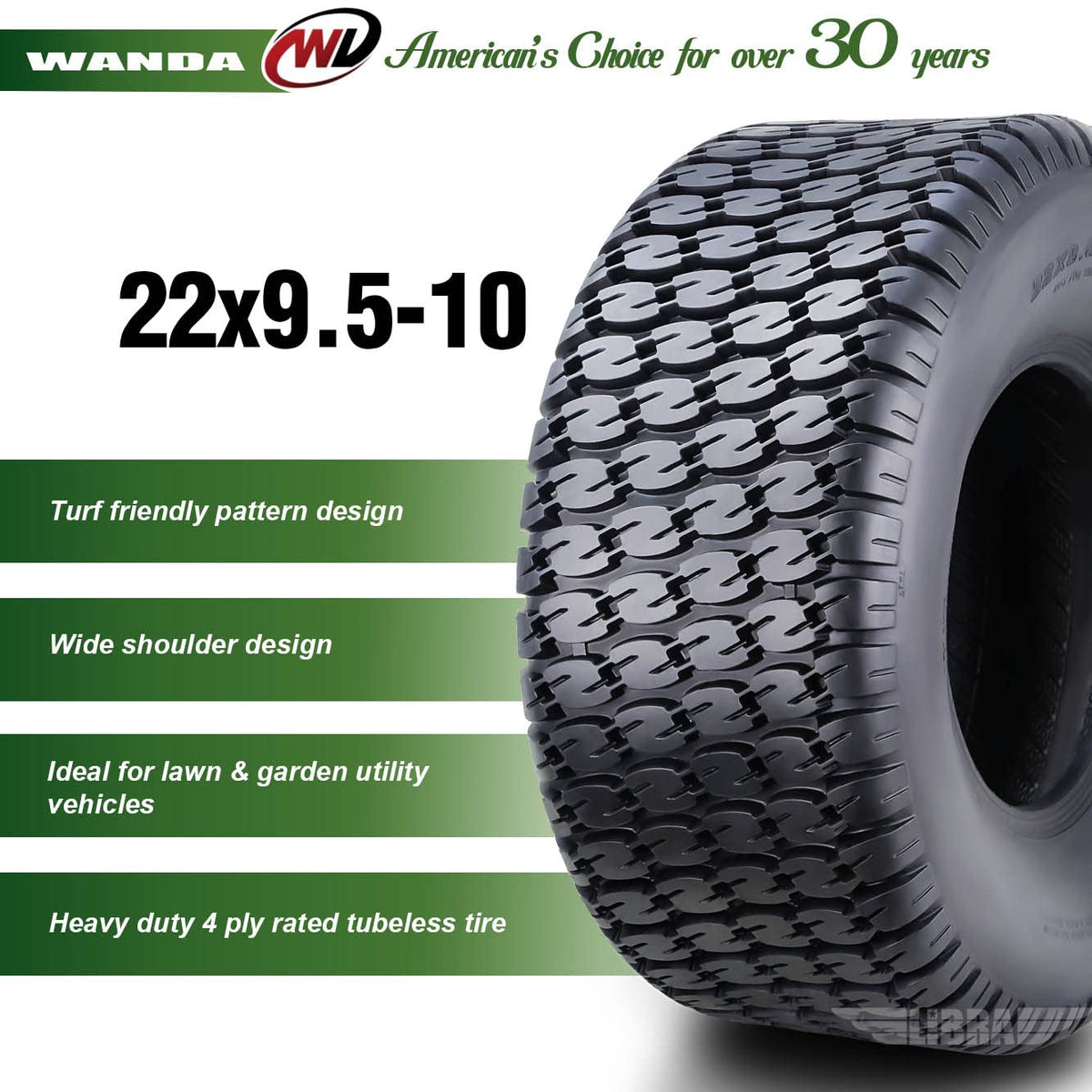 WANDA Set 2 23x10.5-12 Lawn Mower Cart Turf Tires P332 /4 ply - 13049
