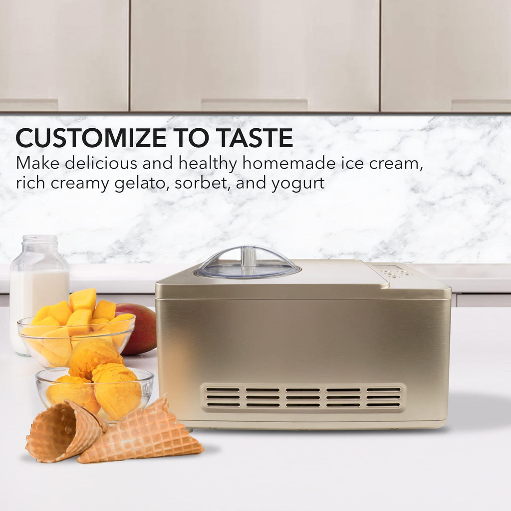 Whynter Ice Cream Maker Machine Automatic 2.1 Qt. with Built-In Compressor, LCD Digital Display & Timer, No Pre-Freezing, ICM-200LS, Stainless Steel