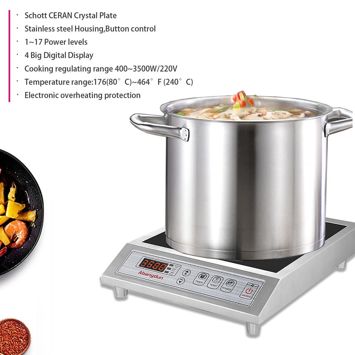Commercial Induction Cooktop Lower Power Even Heating Hot Plate 3500W /220V Single-phase Abangdun