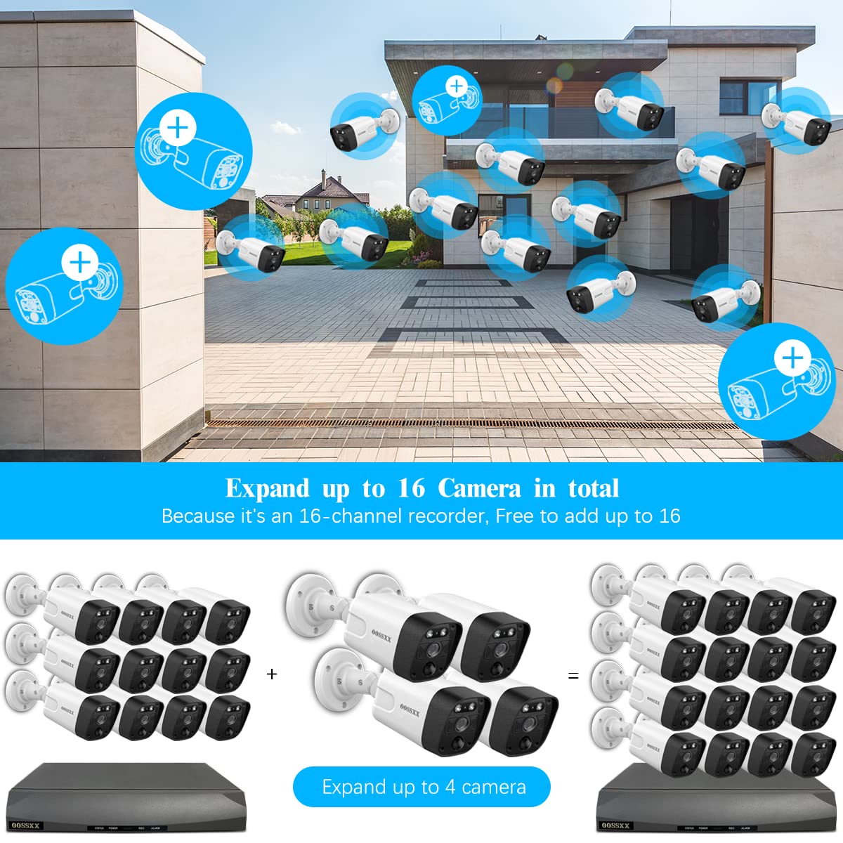 OOSSXX (4K/8.0 Megapixel & 130 Ultra Wide-Angle) 2-Way Audio PoE Outdoor Home Security Camera System Wired Outdoor Video Surveillance IP Cameras
