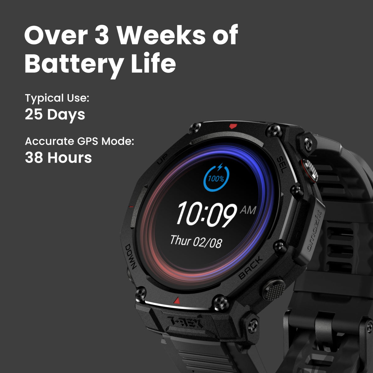 Amazfit T-Rex 3 Pro Outdoor Smart Watch 48mm Sapphire AMOLED Display, Ti Bezel, Dual Band GPS, Offline Maps, 25 Days Battery, Built-in Flashlight, 10