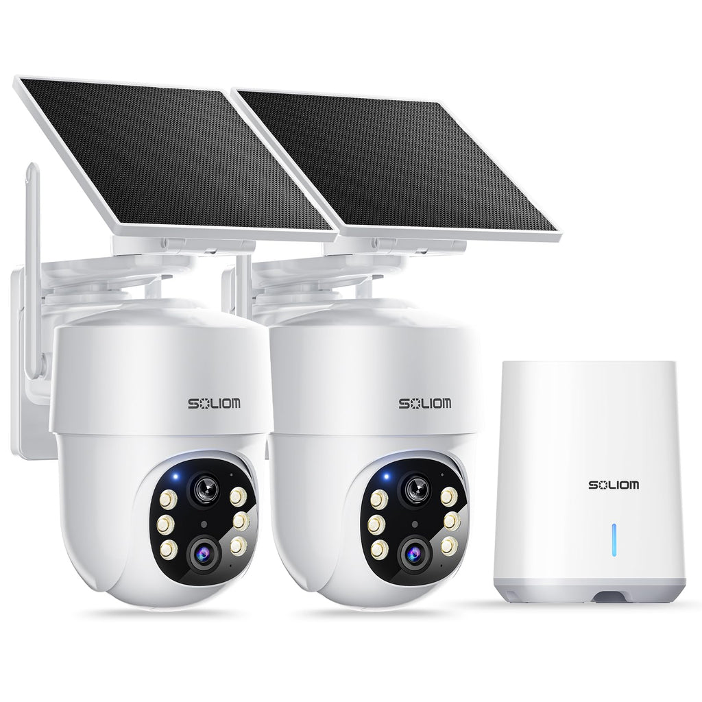 SOLIOM- 5MP Security Cameras Wireless Outdoor, No Subscription,4-Cam Pack, Solar Powered Home Security Camera with 360 Auto Tracking, Pan & Tilt, 3K