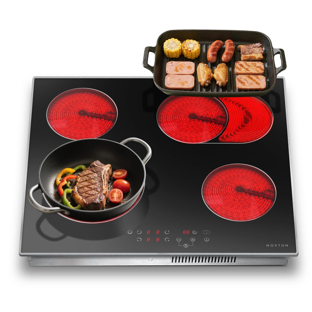 Noxton 30 Inch Electric Cooktop, 8400W 5 Burners Built-in Radiant Electric Stove Top, Slider Control, 9 Power Levels, Child Safety Lock, Timer, 220