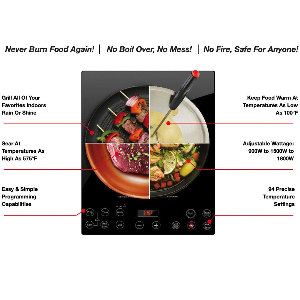 Nuwave Double Cooktop Induction Countertop Burner, Portable, 900 & 1800W, 100F to 575F, Large 8 Heating Coil, 50 Pre-Programmed Settings, Shatter
