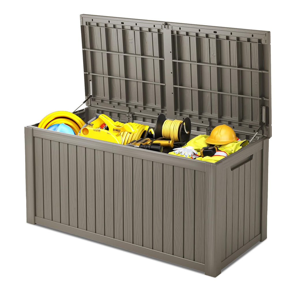 Mersco 320 Gallon Double-Wall Resin Deck Box - Lockable Waterproof Outdoor Storage Box, 1000lbs Capacity & Doubles as Seating for Patio Furniture