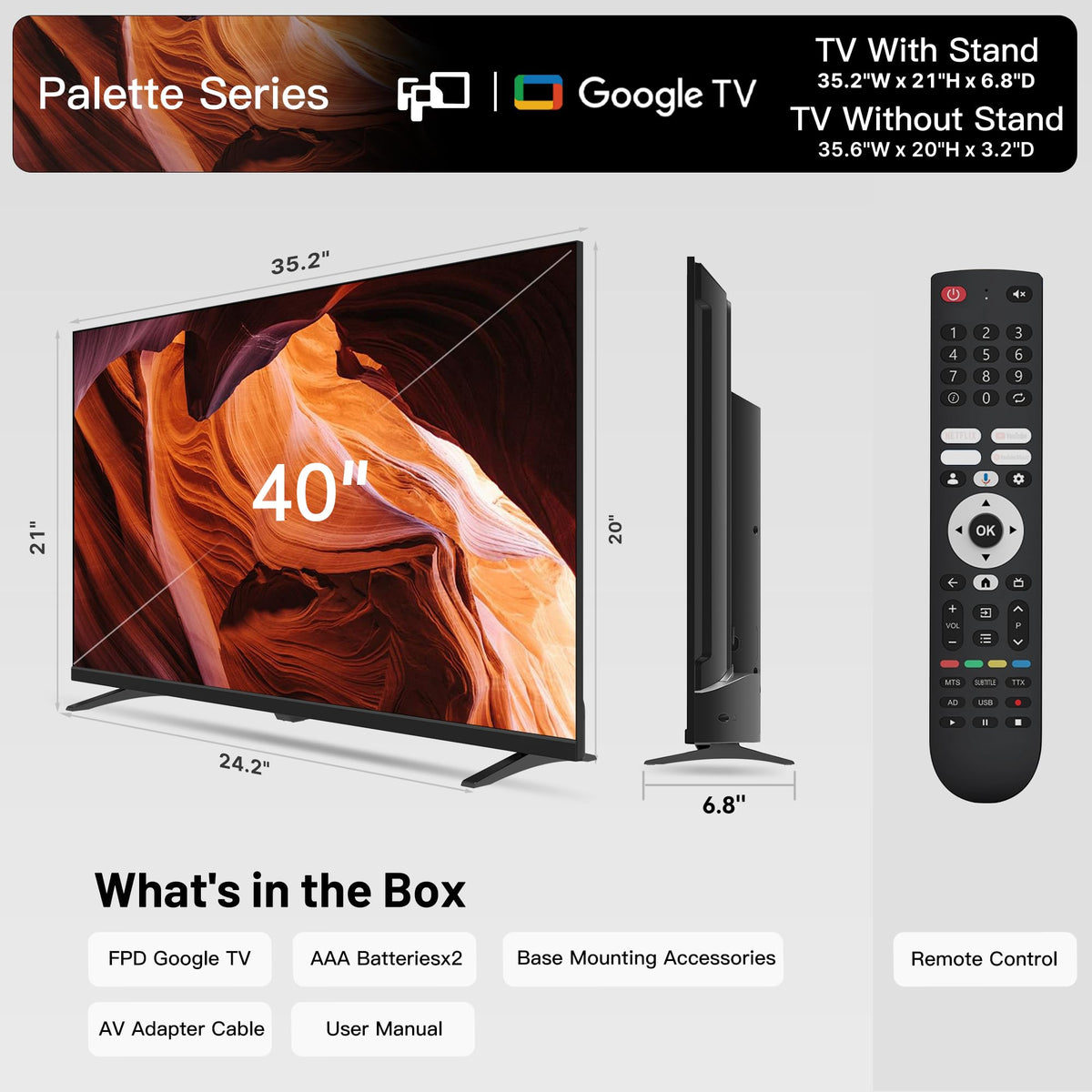 FPD 50 Inch Smart TV, 4K LED Google TV with Google Play Built-in Google Cast, HDR 10, MEMC, Voice Remote, Dolby Audio, UHD Stream Live Television