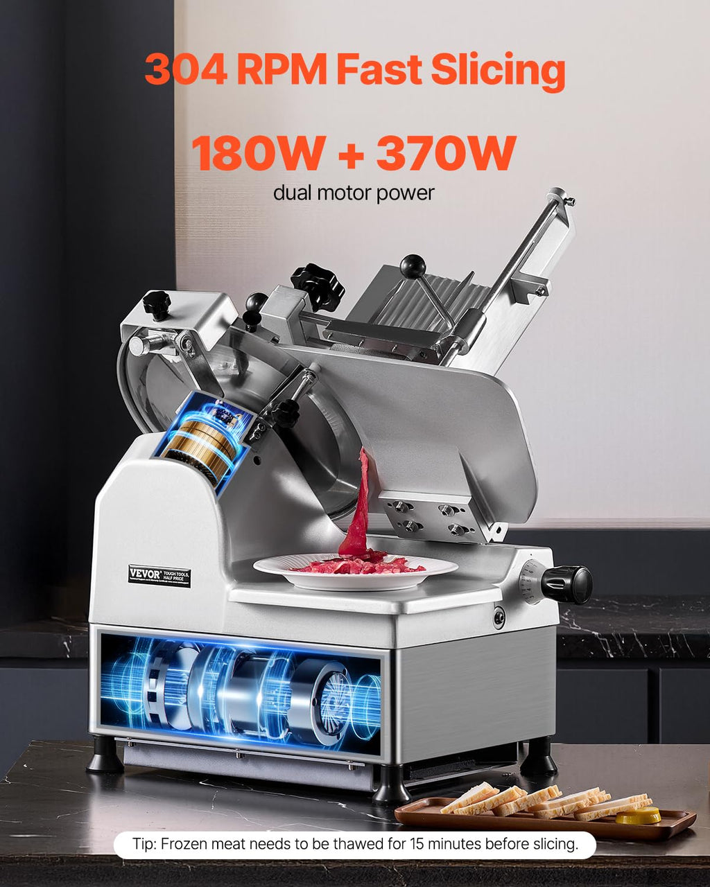 VEVOR Commercial Meat Slicer, 10 inch Electric Food Slicer, 240W Frozen Meat Deli Slicer, Premium Chromium-plated Steel Blade Semi-Auto Meat Slicer