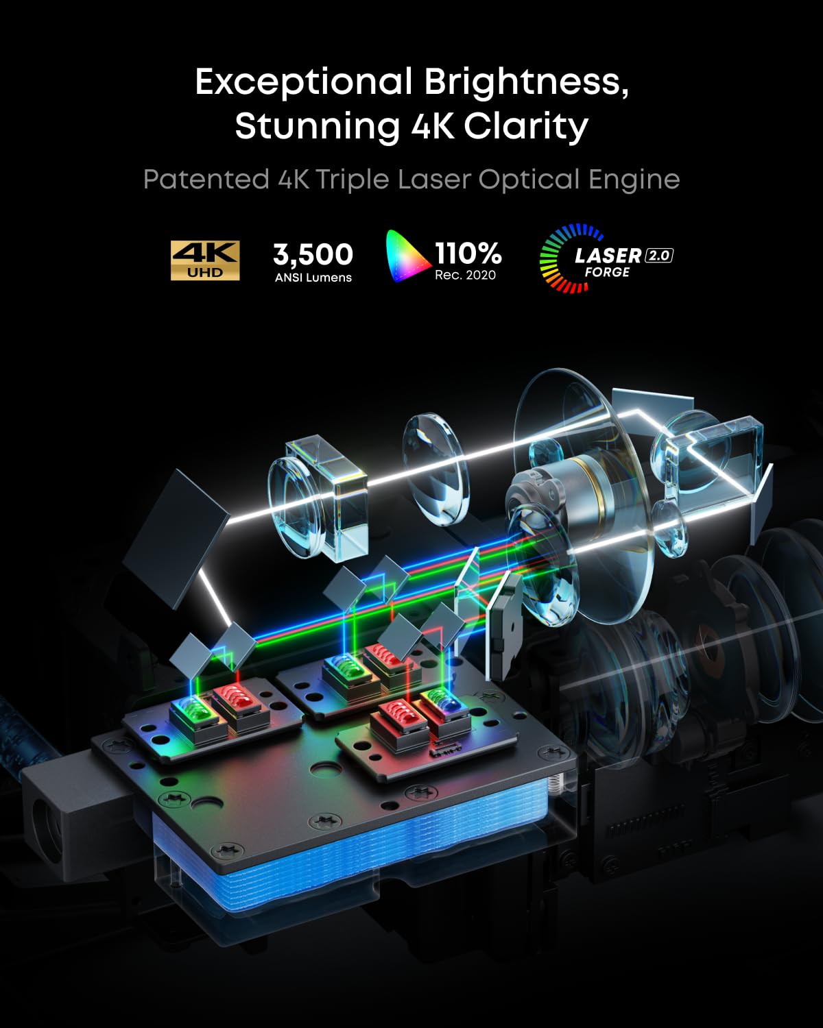 NEBULA X1 Triple Laser 4K Projector, Nebulamaster, 3500 ANSI Lumens, 56000:1 Contrast, 40W Stereo Sound, 0.9-1.5 Optical Zoom, Smart AI, Dolby Vision