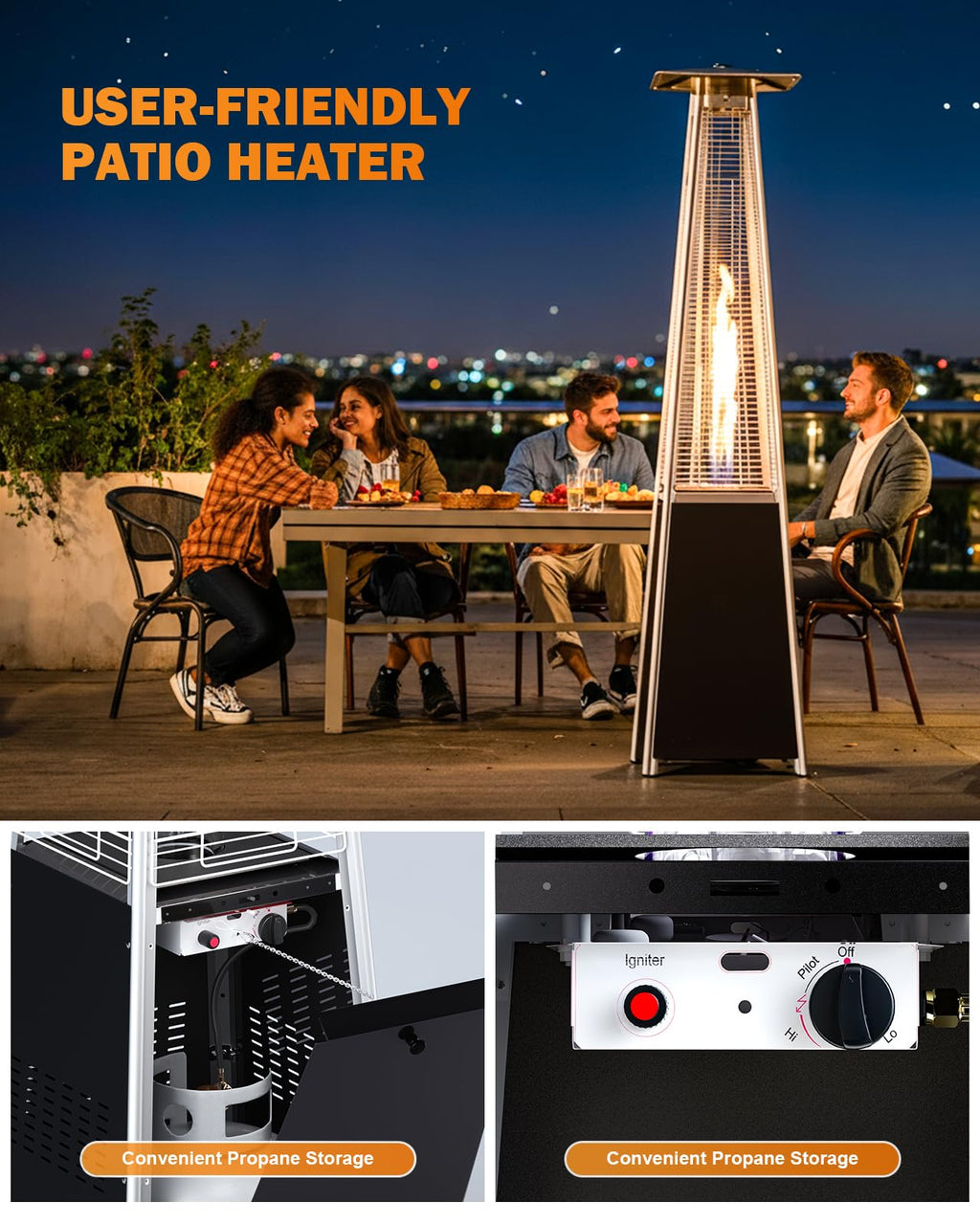 Pyramid Patio Heater, 48000 BTU Fast Heating Outdoor Heater for Large Spaces with Wheels & Weatherproof Cover, Triple Protection System for