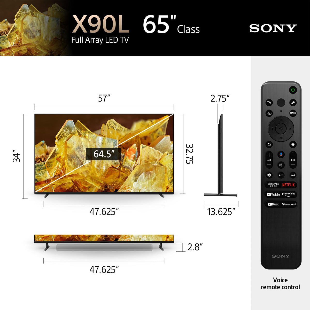 Sony 65 Inch 4K Ultra HD TV X90L Series: BRAVIA XR Full Array LED Smart Google TV with Dolby Vision HDR and Exclusive Features for The