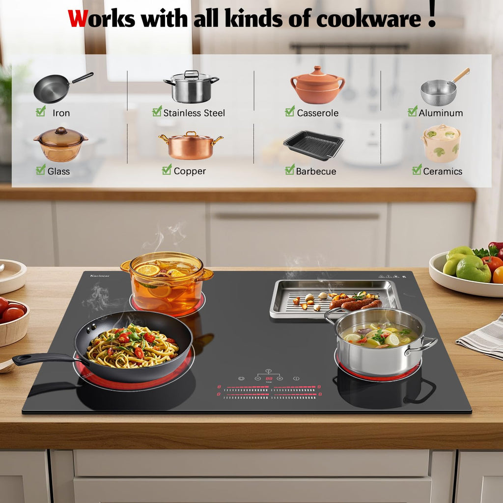 Karinear Electric Cooktop 30 Inch, 5 Burners Electric Stove 30 Inch Electri Ceramic Cooktop, 9 Power Level, Pause, Timer, Child Safety Lock, Triple