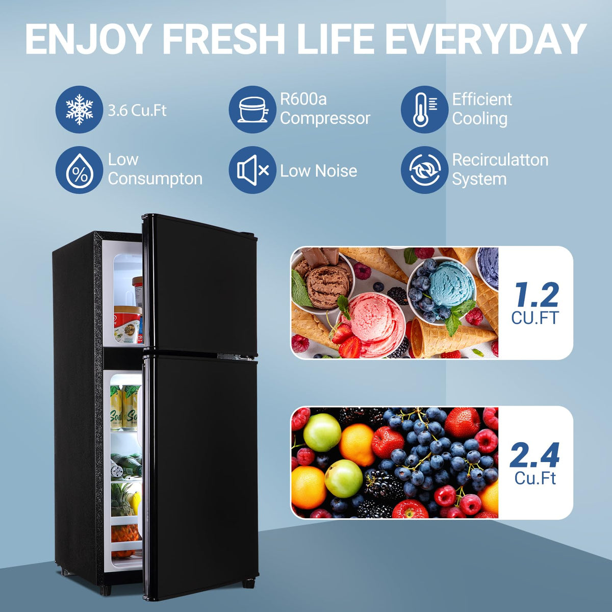 Mini Refrigerator with Freezer 4.0 Cu. Ft., Small Dorm Fridge with Freezer, Adjustable Thermostat Compact Fridge Freezers for Apartment, Dorm
