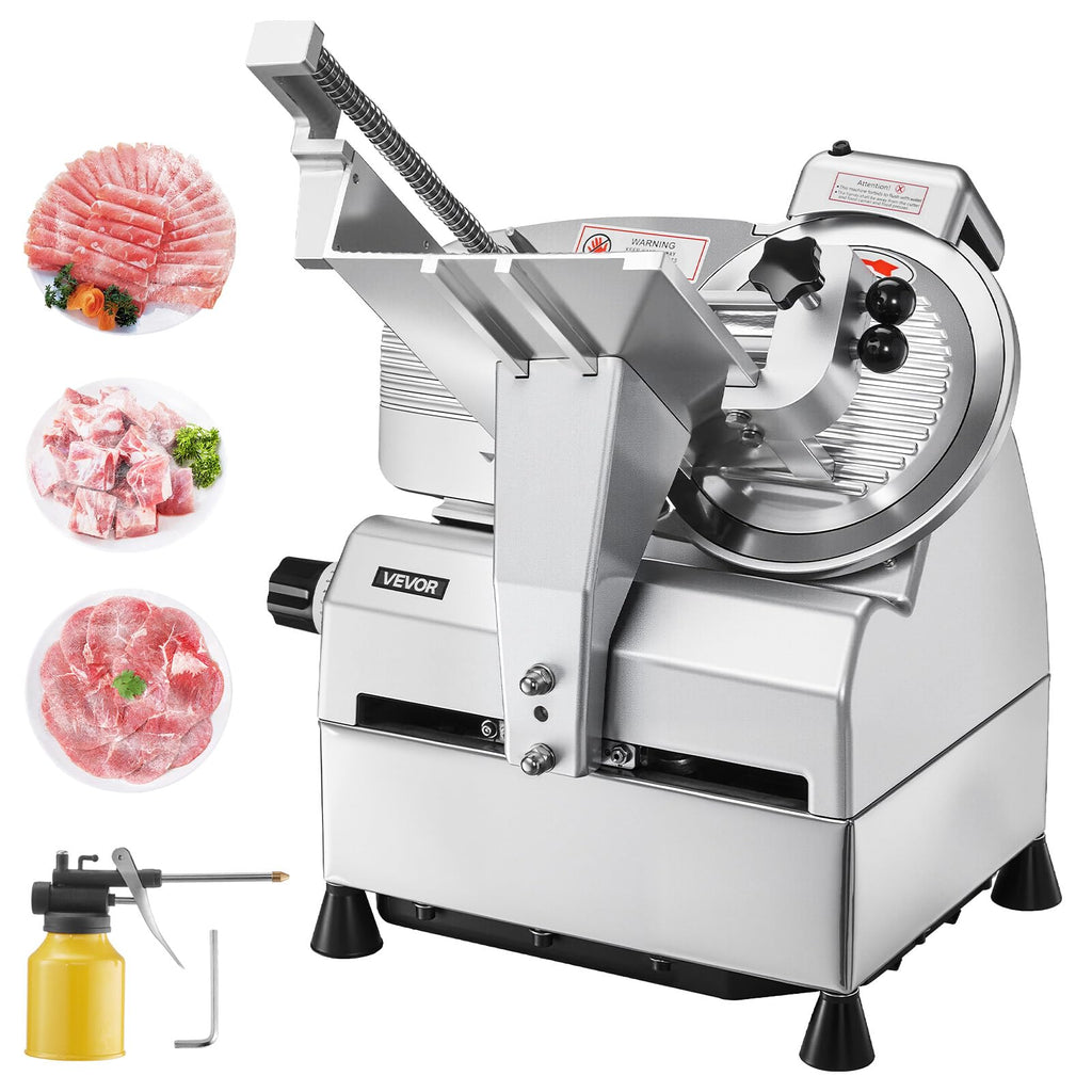 VEVOR Commercial Meat Slicer, 10 inch Electric Food Slicer, 240W Frozen Meat Deli Slicer, Premium Chromium-plated Steel Blade Semi-Auto Meat Slicer