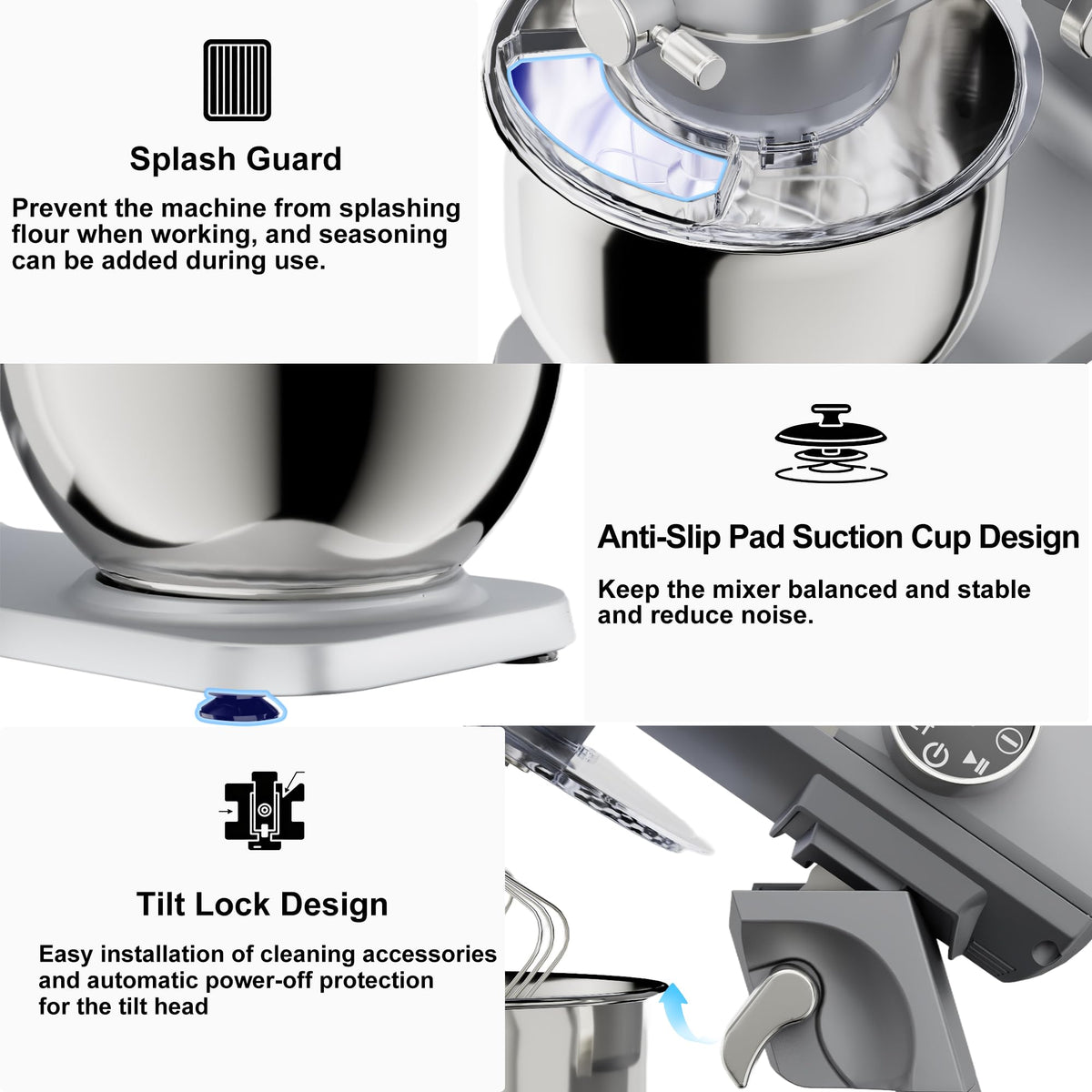 8.45 QT All Metal Stand Mixer,10 Speed Large Capacity Kitchen Mixer with Digital Timer & Tilt-Head, Electric Mixer with Whisk Dough Hook Mixing