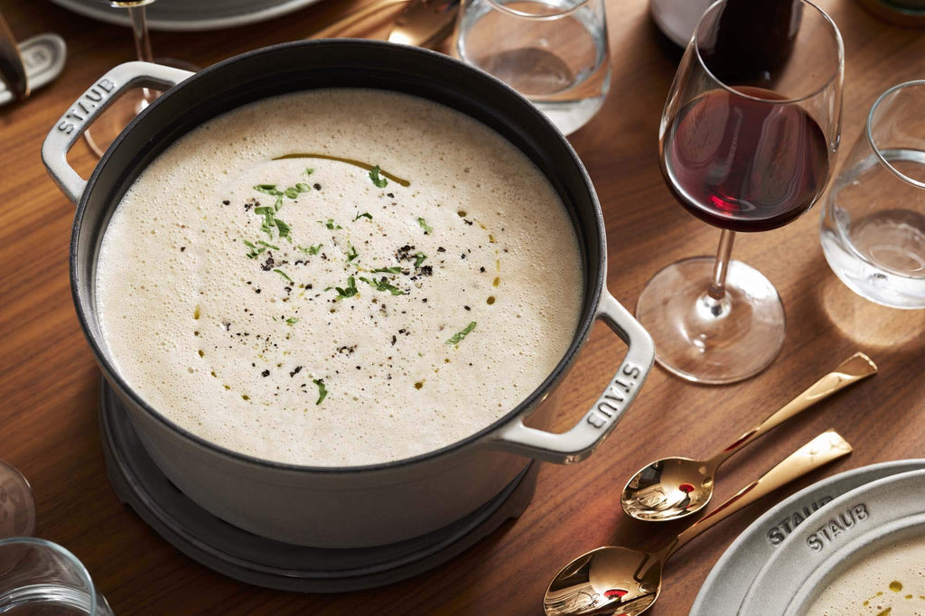 Staub Cast Iron 7-qt Round Cocotte - White Truffle, Made in France