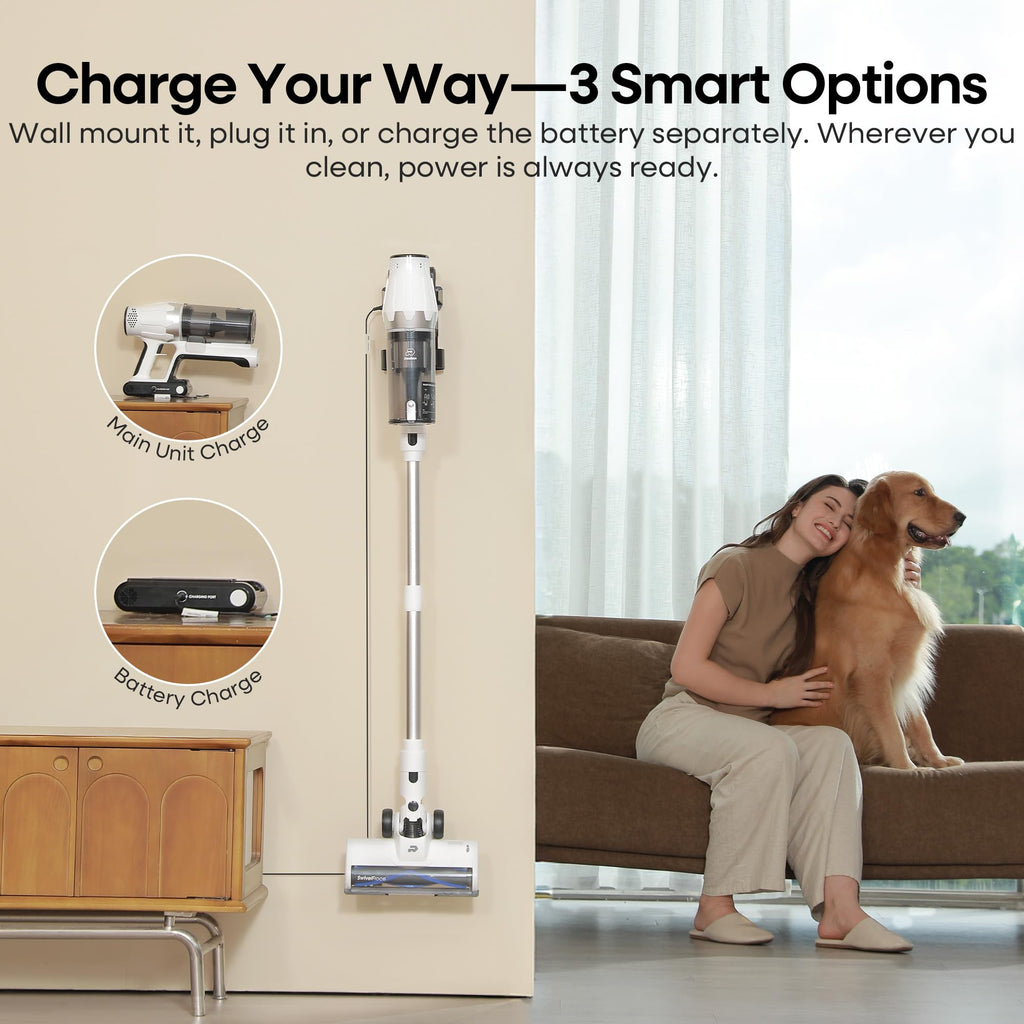 ElecKeys Cordless Vacuum Cleaner, 580W 48KPA 65Mins Vacuum Cleaners for Home, Self-Standing Anti-Tangle Vacuum with LED Display, Rechargeable