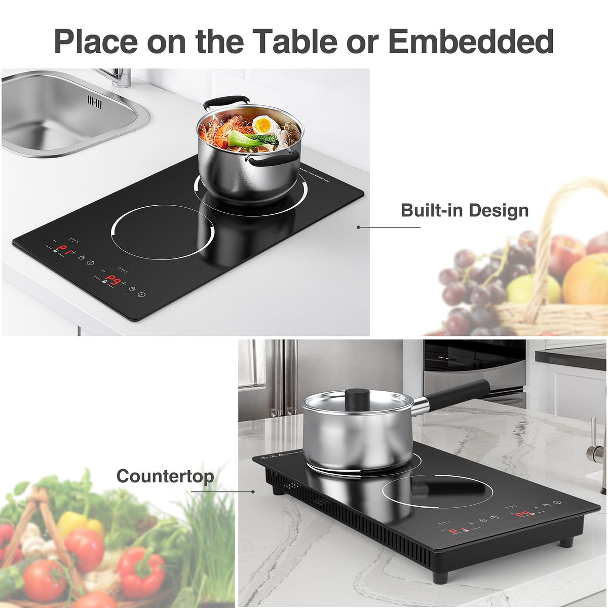 4 Burner Electric Cooktop,7200W Built-in & Countertop 4 Burner Electric Stove Top with 9 Power Levels, Child Safety Lock & 99mins Timer, 30 inch