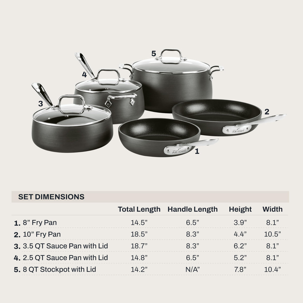 All-Clad HA1 Hard Anodized Nonstick Pots and Pans Set Non Stick Cookware Sets, Oven Broiler Safe 500F, Black