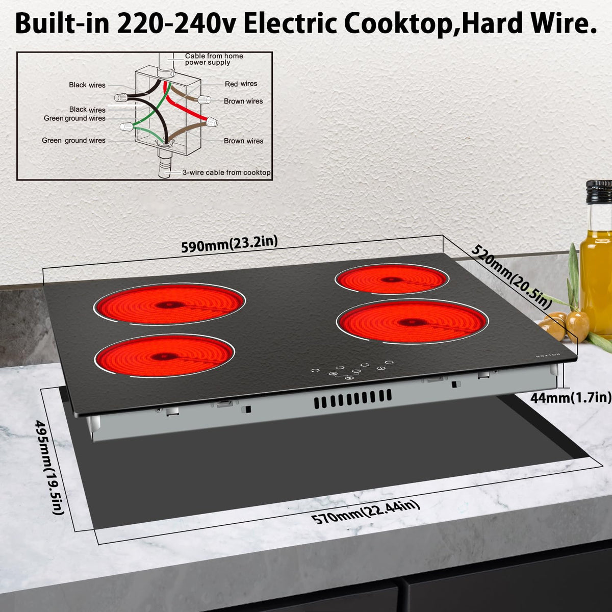 Noxton 30 Inch Electric Cooktop, 8400W 5 Burners Built-in Radiant Electric Stove Top, Slider Control, 9 Power Levels, Child Safety Lock, Timer, 220