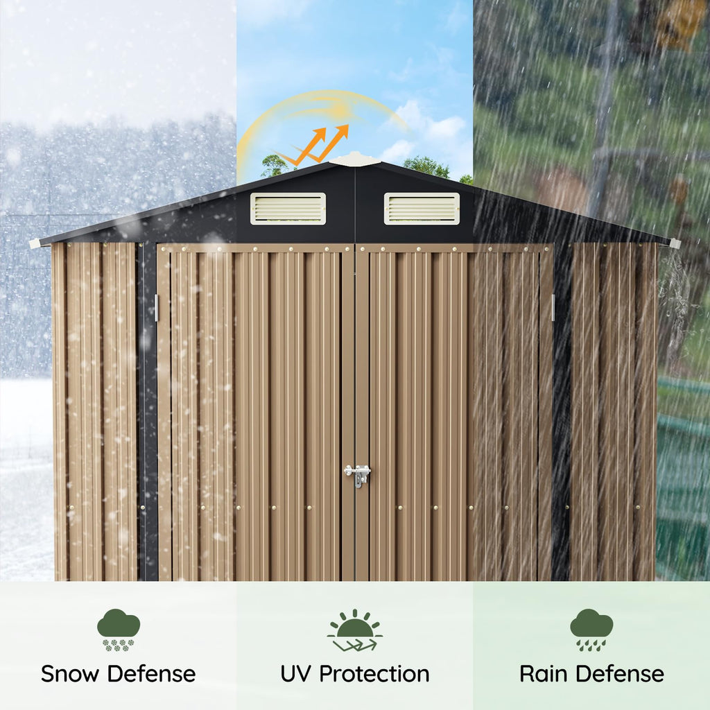 10x10 FT Outdoor Metal Storage Shed, Double Swing Doors, 2 Clear Windows,Tool Shed for Garden, Patio, Backyard Nightblue
