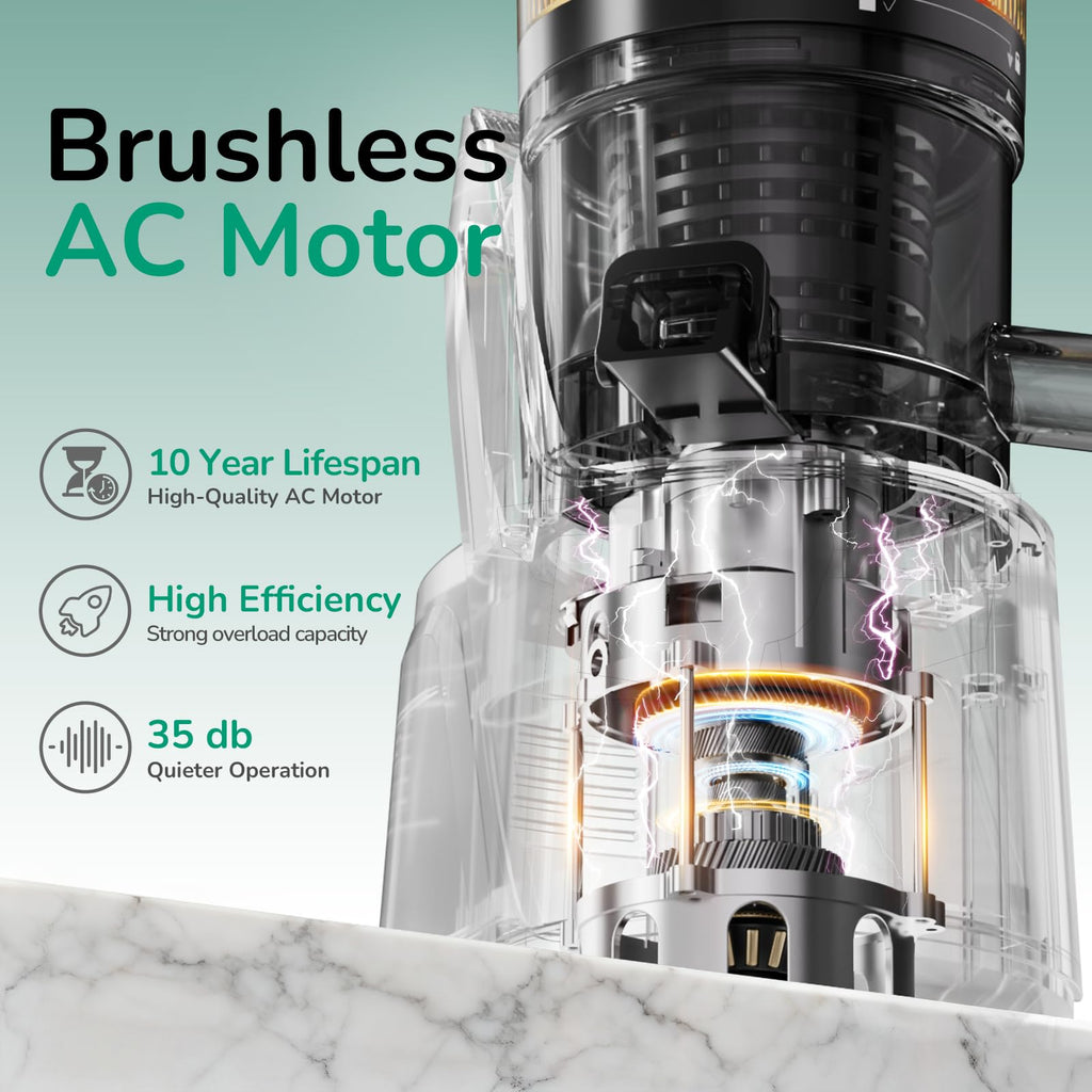Canoly C16 Cold Press Juicer, with a 6" Wide Chute & Self-Precut, 3-in-1 Strainers (Juice & Sorbet & Nut Milk), BPA-Free Construction, Powered by a