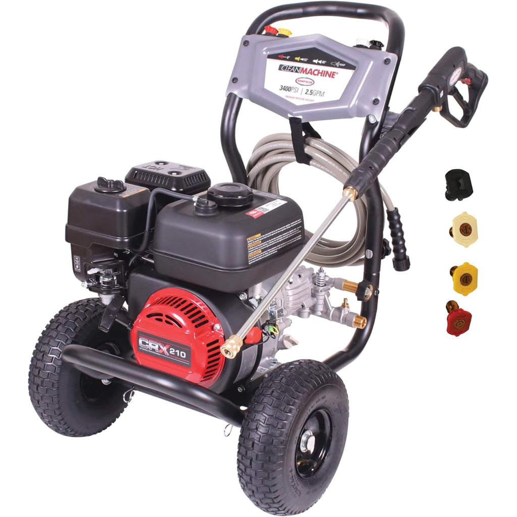 Simpson 3400 PSI Gas Pressure Washer, 2.5 GPM Residential Power Washer, Cold Water, 25' Hose, Clean Machine, 49-State Compliant (CM61083)