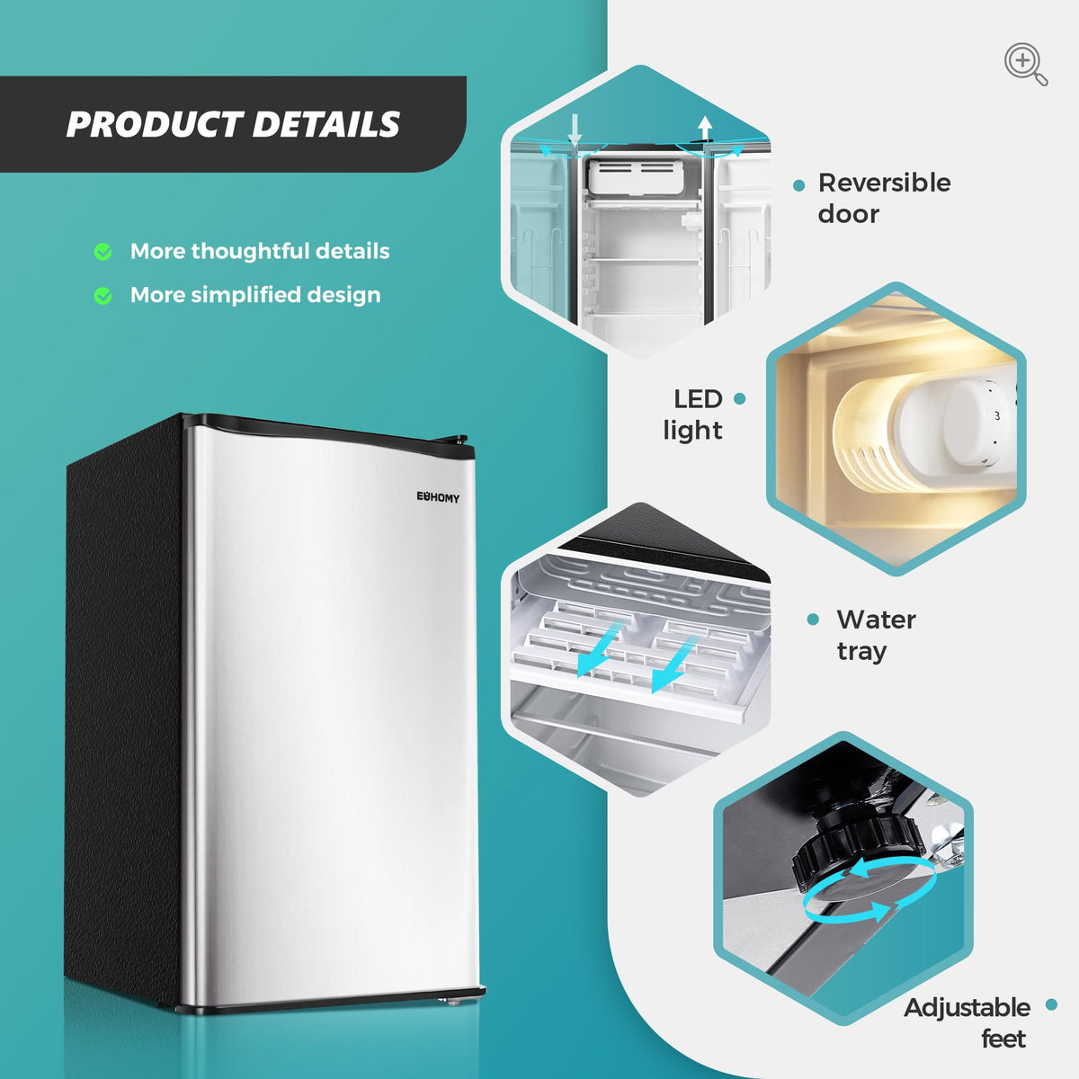 EUHOMY 7.4 Cu.Ft. Refrigerator with Freezer, 2 Door Fridge, Large Capacity,Adjustable Thermostat, Refrigerator for Kitchen/Dorm/Apartment/Garage