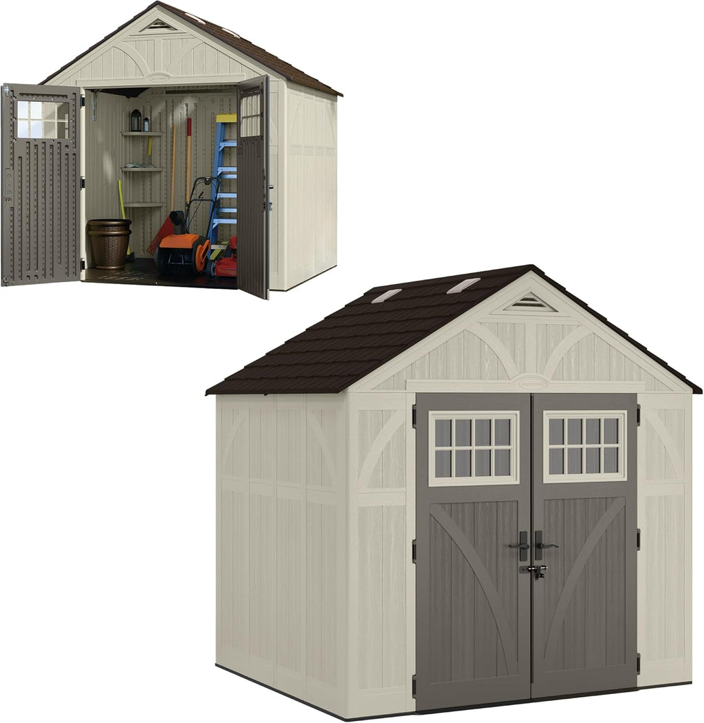 Suncast 8x7 Ft. Outdoor Storage Shed - Large Resin Shed with Floor, Lockable Double Doors, & Skylights. 378 Cu Ft Tremont Garden Sheds & Outdoor