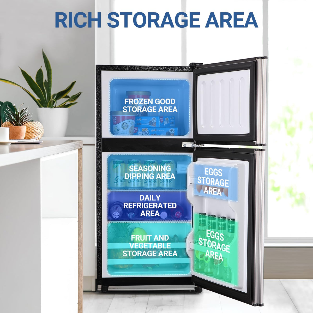 Mini Refrigerator with Freezer 4.0 Cu. Ft., Small Dorm Fridge with Freezer, Adjustable Thermostat Compact Fridge Freezers for Apartment, Dorm