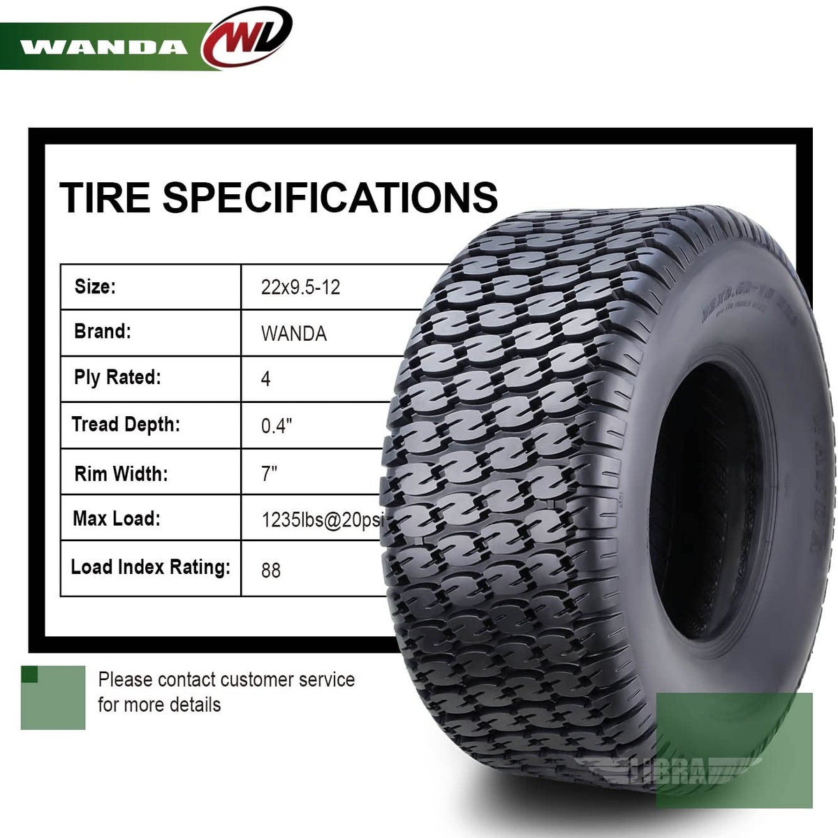 WANDA Set 2 23x10.5-12 Lawn Mower Cart Turf Tires P332 /4 ply - 13049