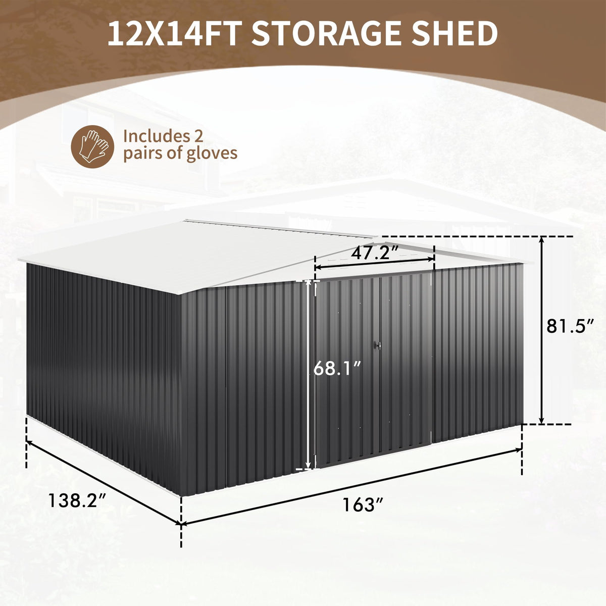 Polar Aurora 12x14 FT Outdoor Storage Shed, Garden Shed with Updated Frame Structure and Lockable Doors, Metal Tool Sheds for Backyard Garden Patio