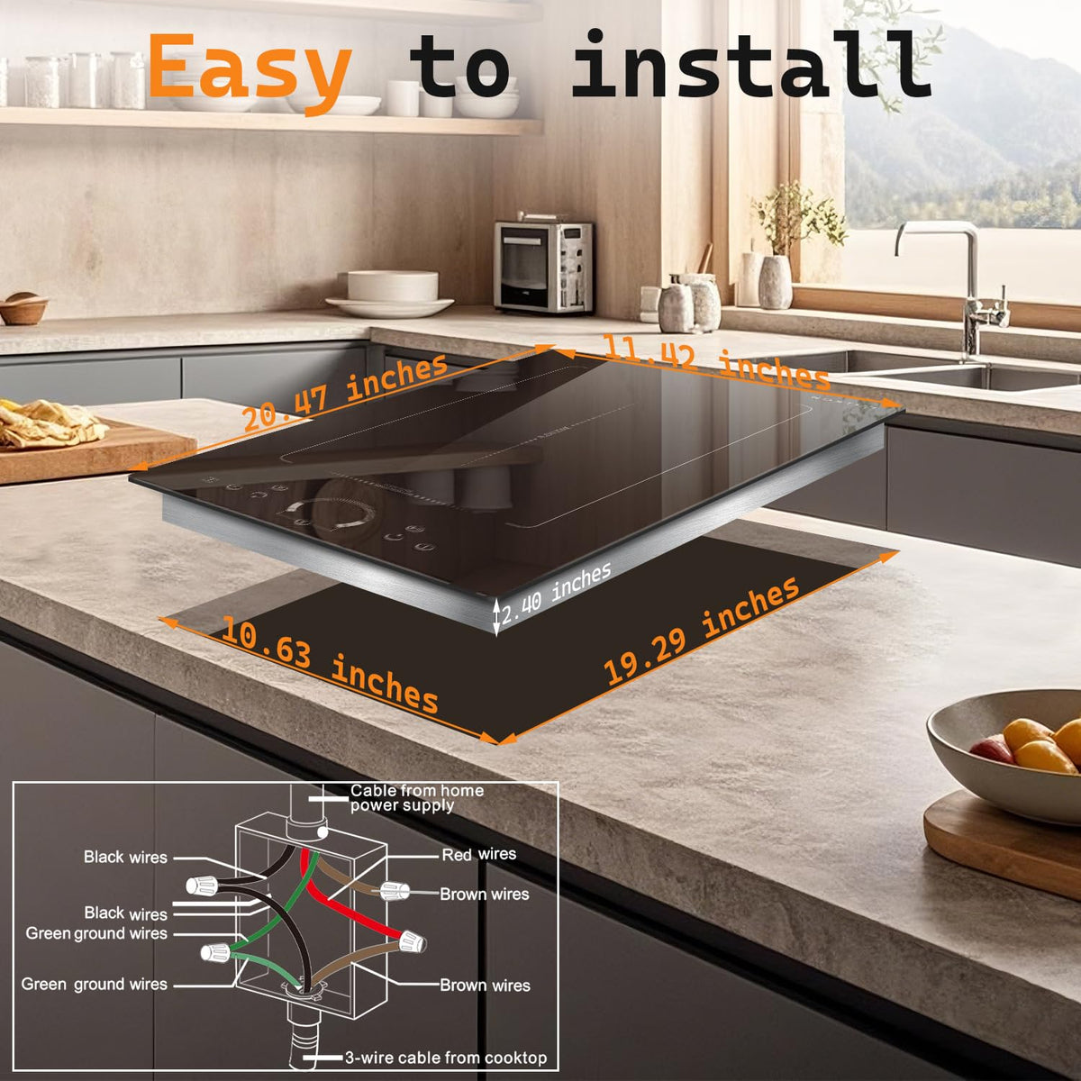 Noxton 24 Inch Induction Cooktop, 4 Burners Electric Cooktop, Upgraded Induction Stovetop with Flex Zone, Power Boost, Pause, 9 Power Levels, Child