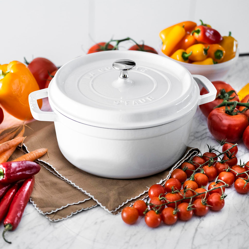 Staub Cast Iron 7-qt Round Cocotte - White Truffle, Made in France