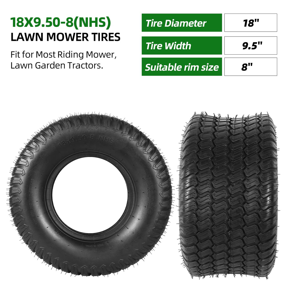 AR-PRO (2 Pack) 20x8.00-8 Lawn Mower Turf Tires, Tubeless, No Rims
