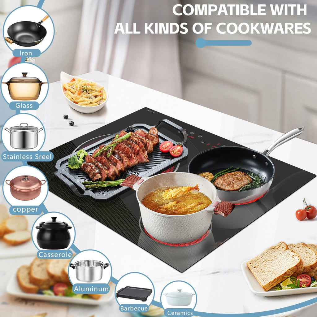 Noxton 30 Inch Electric Cooktop, 8400W 5 Burners Built-in Radiant Electric Stove Top, Slider Control, 9 Power Levels, Child Safety Lock, Timer, 220
